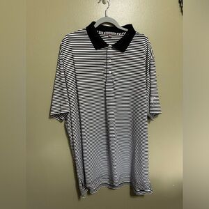 Peter Millar Black and White‎ Striped Polo, Size XXL